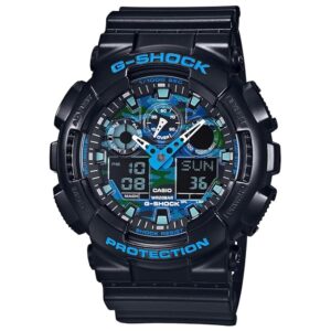 Casio G-Shock GA-100CB-1ADR Black & Blue Camouflage Analog-Digital Dial Black Resin Strap Men's Watch Shock And 200M Water Resistant G625